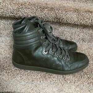Gucci Men's Olive  Leather High-Top Sneakers .